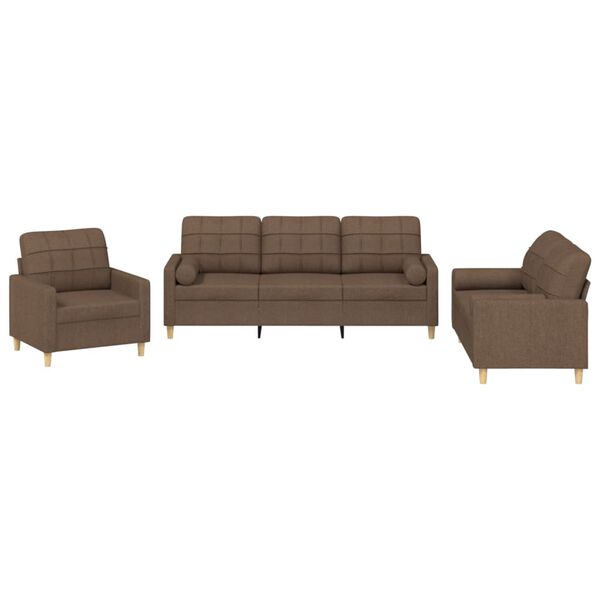 vidaXL Ensemble de canap&eacute;s 3 pcs avec coussins marron tissu
