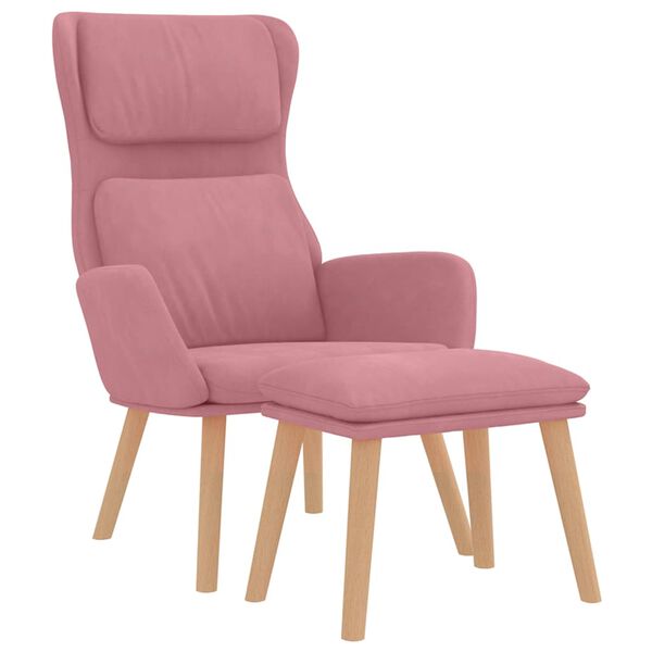 vidaXL Chaise de relaxation avec tabouret Rose Velours