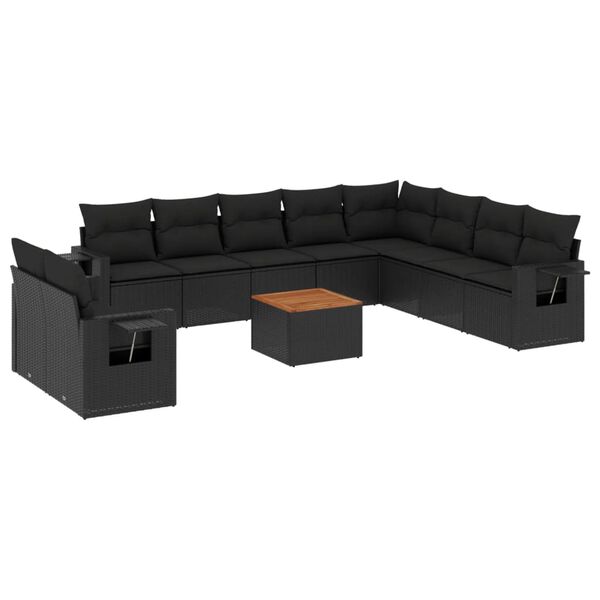 vidaXL Salon de jardin 11 pcs avec coussins noir r&eacute;sine tress&eacute;e