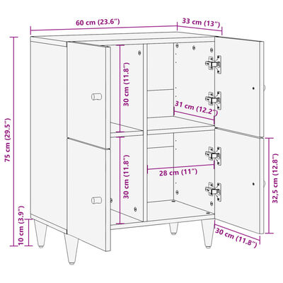 vidaXL Armoire latérale 60x33x75 cm bois massif de manguier