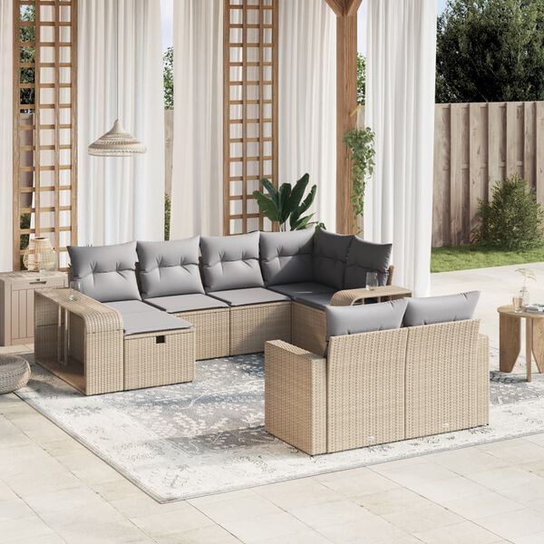 vidaXL Salon de jardin avec coussins 10 pcs beige r&eacute;sine tress&eacute;e