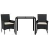 vidaXL Ensemble &agrave; manger de jardin et coussins 3 pcs noir rotin verre