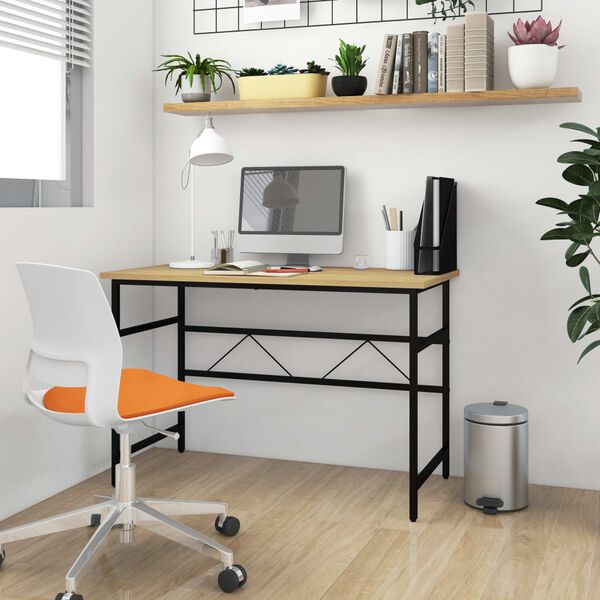 vidaXL Bureau d'ordinateur Noir/ch&ecirc;ne clair 105x55x72 cm MDF et m&eacute;tal