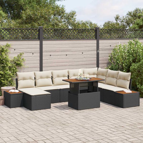 vidaXL Ensemble de canap&eacute; de jardin 9 pcs Noir Poly rotin
