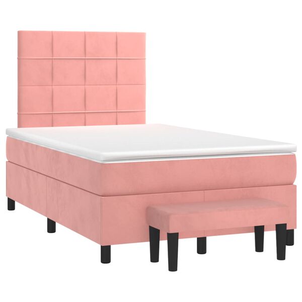 vidaXL Sommier &agrave; lattes de lit avec matelas Rose 120x200 cm Velours