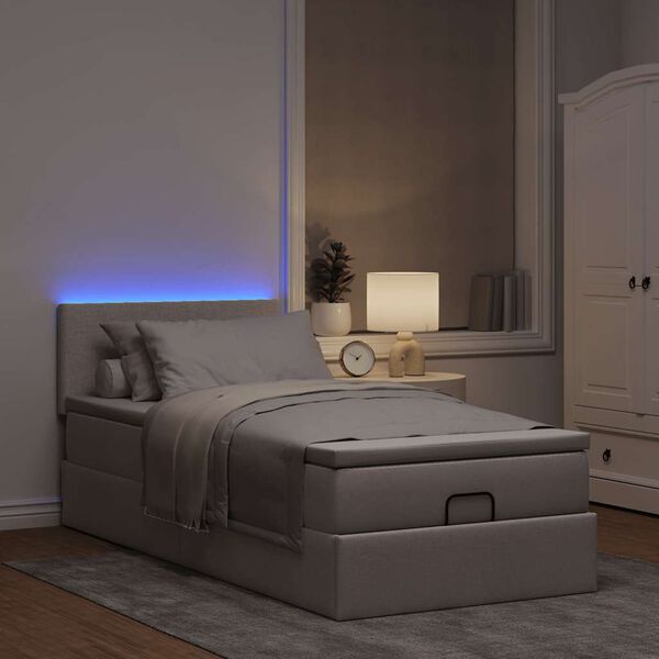 vidaXL Lit ottoman avec matelas et LED taupe 90x200 cm tissu