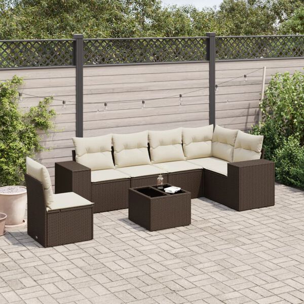 vidaXL Salon de jardin avec coussins 7 pcs marron r&eacute;sine tress&eacute;e