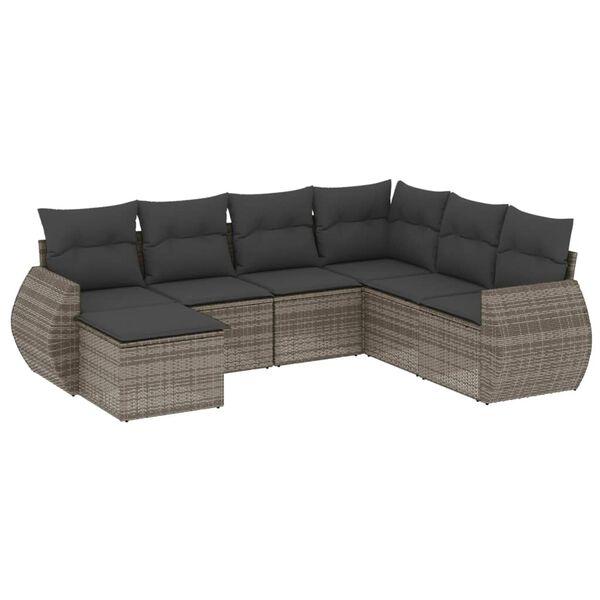 vidaXL Salon de jardin avec coussins 7 pcs gris résine tressée
