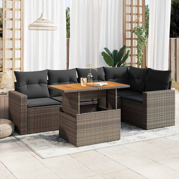 vidaXL Salon de jardin 6 pcs avec coussins gris résine tressée