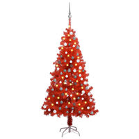 vidaXL Arbre de Noël artificiel pré-éclairé et boules rouge 120 cm PVC