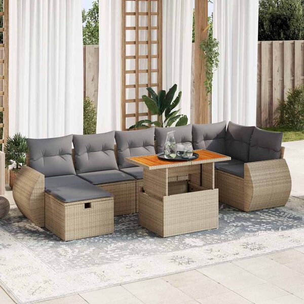 vidaXL Salon de jardin avec coussins 5 pcs beige r&eacute;sine tress&eacute;e acacia