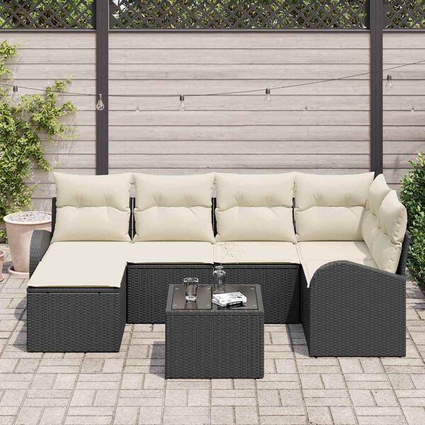 vidaXL Ensemble de canapé de jardin 7 pcs Noir polyrotin