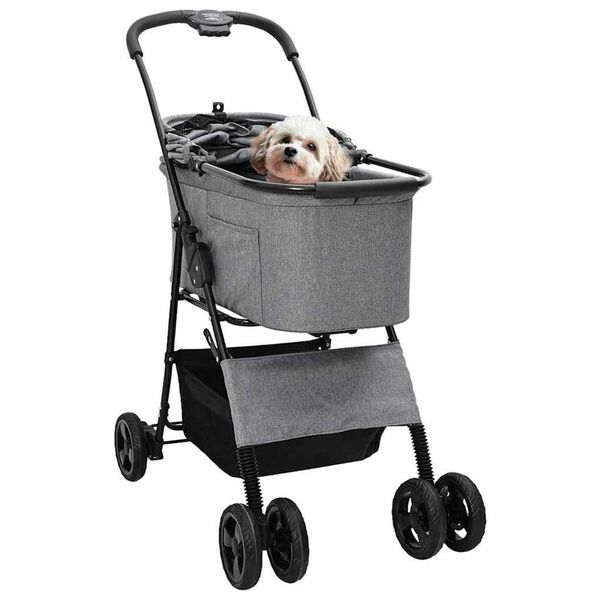vidaXL Poussette Pliante pour Animaux Réglable Gris 81 x 47 x 99 cm