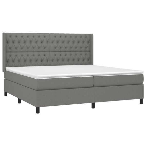 vidaXL Sommier &agrave; lattes de lit avec matelas Gris fonc&eacute; 200x200cm Tissu