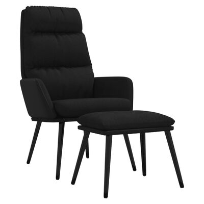 vidaXL Chaise de relaxation avec tabouret Noir Tissu et similicuir