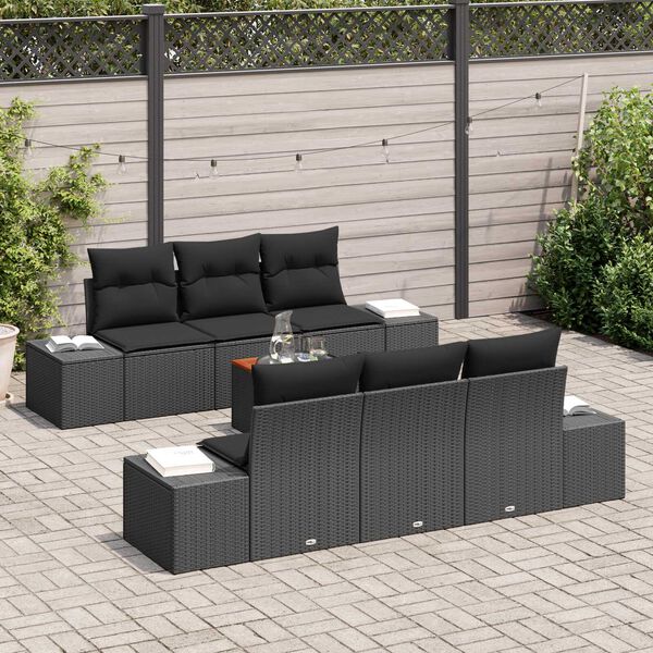 vidaXL Ensemble de canap&eacute; de jardin 7 pcs Noir