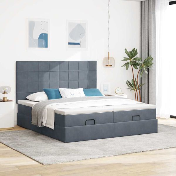 VidaXL Cadre de lit ottoman avec matelas gris fonc&eacute; 160x200cm velours