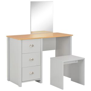 vidaXL Coiffeuse avec miroir et tabouret Gris 104x45x131 cm