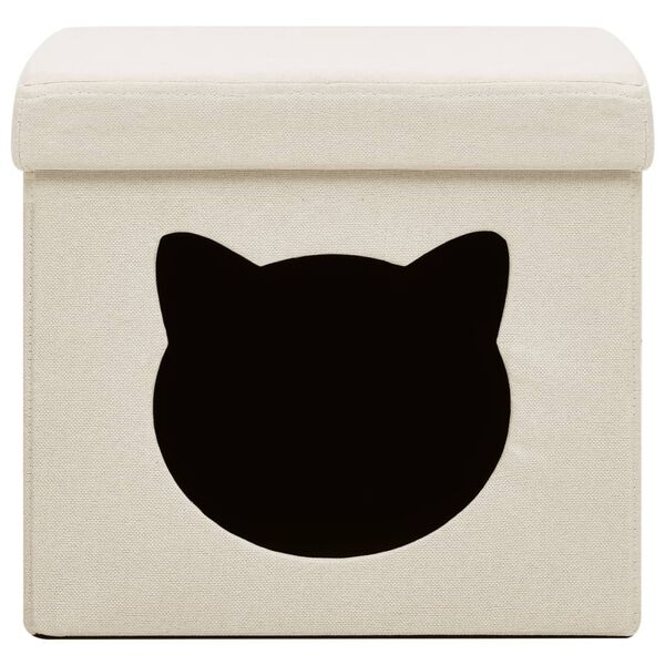 vidaXL Tabouret de rangement pliable motif de chat Blanc cr&egrave;me Tissu