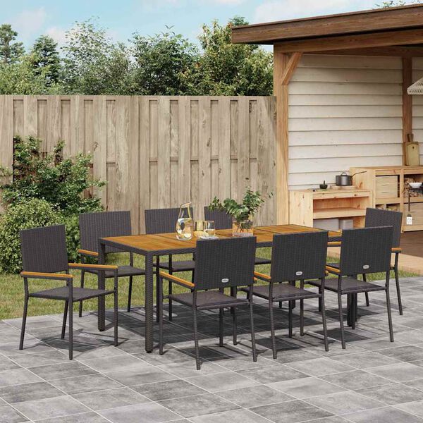 vidaXL Ensemble de salle &agrave; manger pour jardin 9 pcs Noir polyrotin