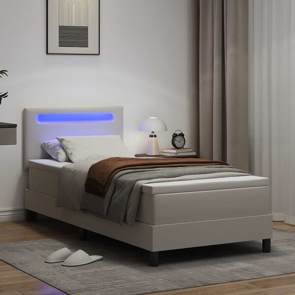 vidaXL Lit &agrave; ressorts avec matelas Blanc 90 x 200 cm Simili cuir