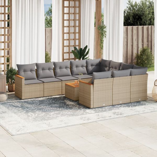 vidaXL Salon de jardin et coussins 11 pcs m&eacute;lange beige r&eacute;sine tress&eacute;e
