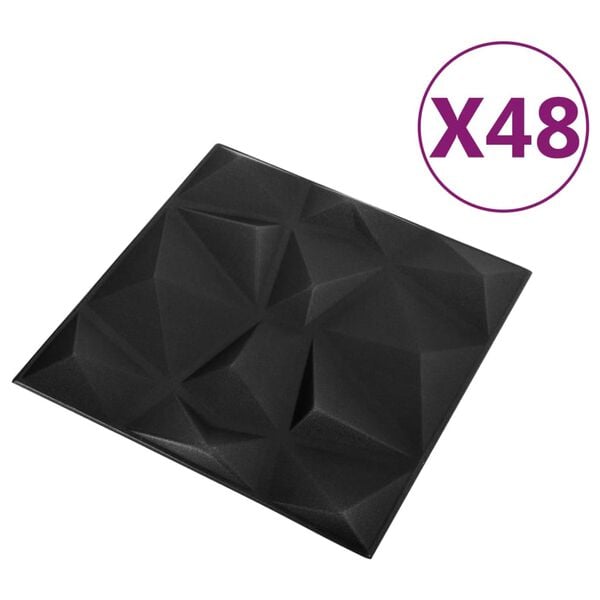 vidaXL Panneaux muraux 3D 48 pcs 50x50 cm Noir diamant 12 m²
