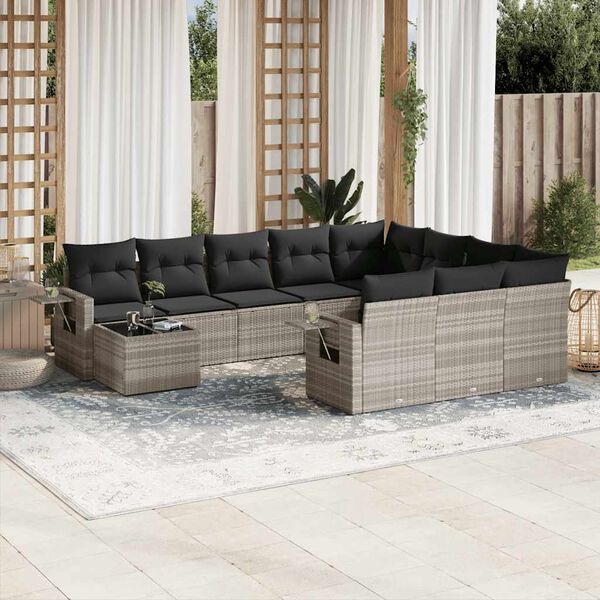 vidaXL Salon de jardin 11 pcs avec coussins gris clair r&eacute;sine tress&eacute;e