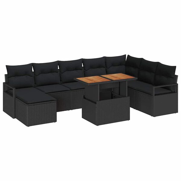 vidaXL Ensemble de canap&eacute; de jardin 9 pcs Noir Poly rotin