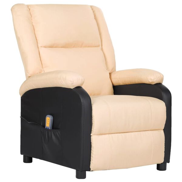 vidaXL Fauteuil de massage Cr&egrave;me Similicuir et tissu