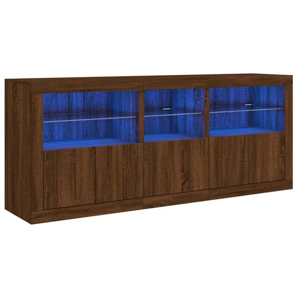 vidaXL Buffet avec lumières LED chêne marron 162x37x67 cm