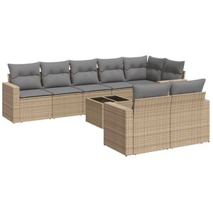 vidaXL Salon de jardin avec coussins 9 pcs beige r&eacute;sine tress&eacute;e