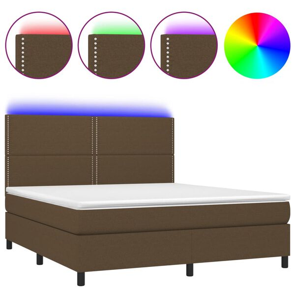 vidaXL Sommier &agrave; lattes de lit matelas et LED Marron fonc&eacute; 180x200cm