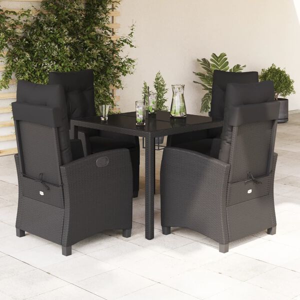 vidaXL Ensemble &agrave; manger de jardin coussins 5pcs Noir R&eacute;sine tress&eacute;e