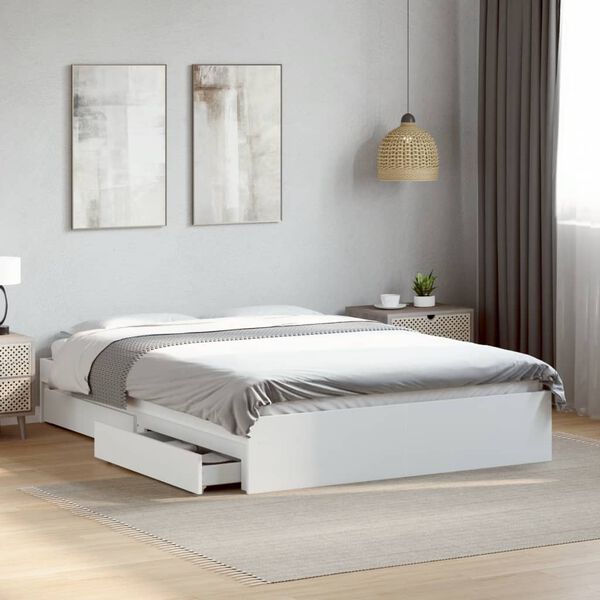vidaXL Cadre de lit avec tiroirs sans matelas blanc 135x190 cm