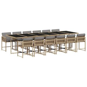 vidaXL Ensemble &agrave; manger de jardin coussins 13 pcs m&eacute;lange beige rotin