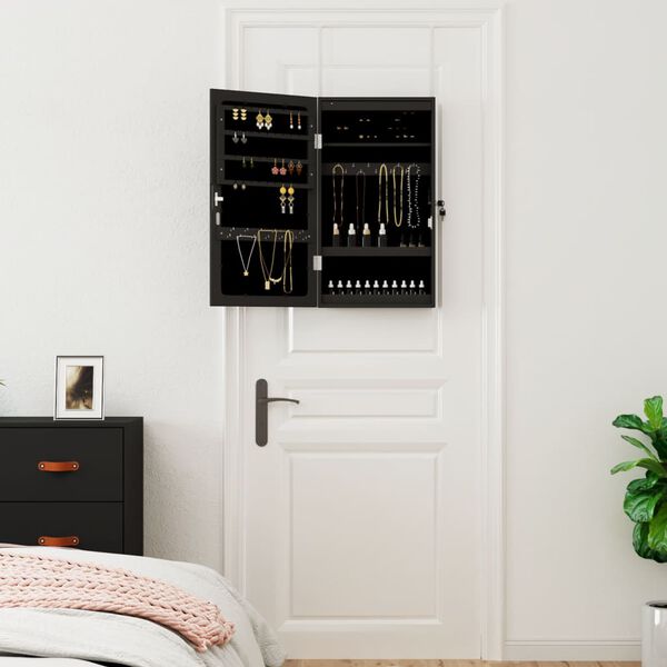 vidaXL Armoire &agrave; bijoux avec miroir et &eacute;clairage LED mural noir
