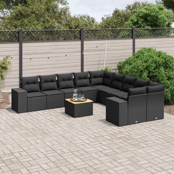 vidaXL Salon de jardin 11 pcs avec coussins noir r&eacute;sine tress&eacute;e