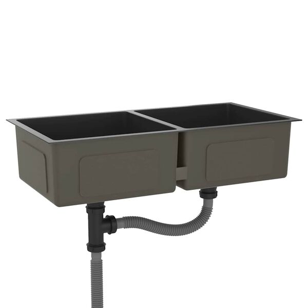 vidaXL &Eacute;vier de cuisine fait main Noir Acier inoxydable