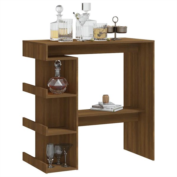 vidaXL Table de bar &eacute;tag&egrave;re de rangement ch&ecirc;ne marron bois ing&eacute;nierie