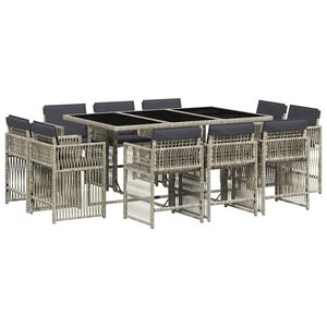vidaXL Ensemble &agrave; manger de jardin 11pcs avec coussins gris poly rotin
