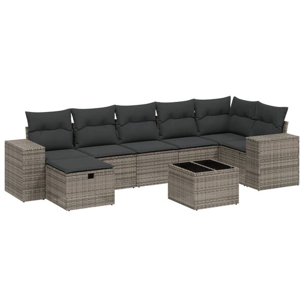 vidaXL Salon de jardin avec coussins 7 pcs gris r&eacute;sine tress&eacute;e