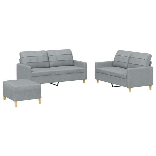 vidaXL Ensemble de canapés 3 pcs avec coussins Gris clair Tissu