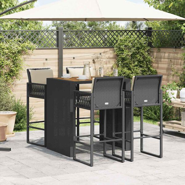 vidaXL Ensemble de bar de jardin 5 pcs avec coussins noir poly rotin