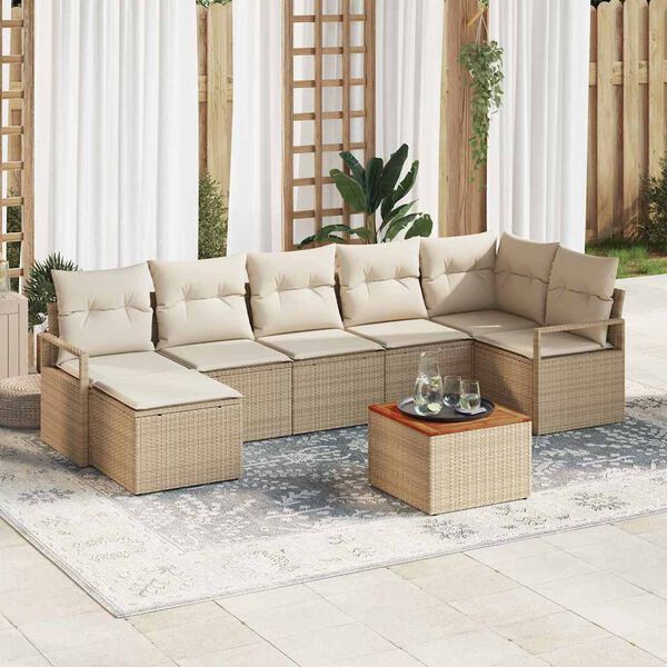 vidaXL Ensemble de canap&eacute; de jardin 8 pcs Beige et cr&egrave;me polyrotin