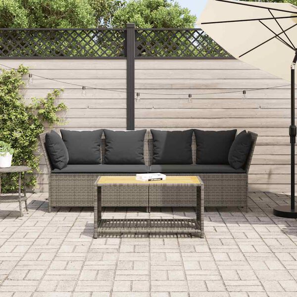 vidaXL Canap&eacute; de jardin avec coussins Gris R&eacute;sine tress&eacute;e