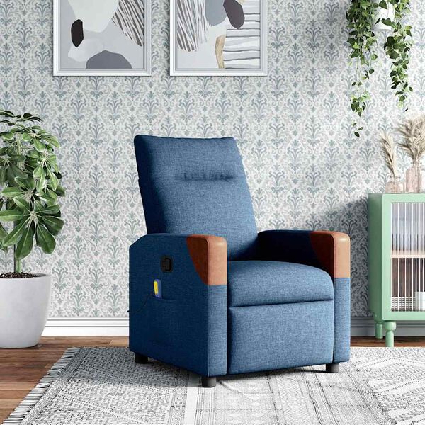 vidaXL Fauteuil inclinable de massage Bleu Tissu