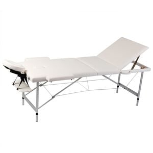 vidaXL Table pliable de massage Blanc cr&egrave;me 3 zones cadre en aluminium