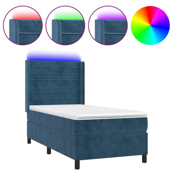 vidaXL Sommier &agrave; lattes de lit et matelas et LED Bleu fonc&eacute; 90x200cm