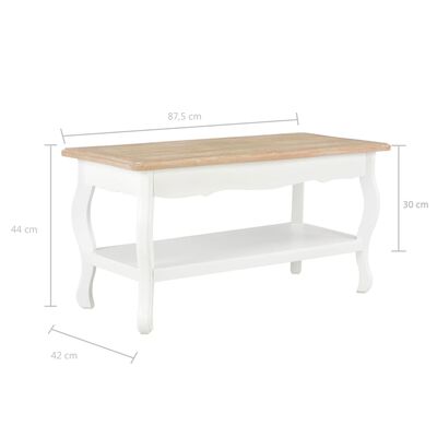 vidaXL Table basse Blanc et marron 87,5x42x44 cm Bois de pin massif